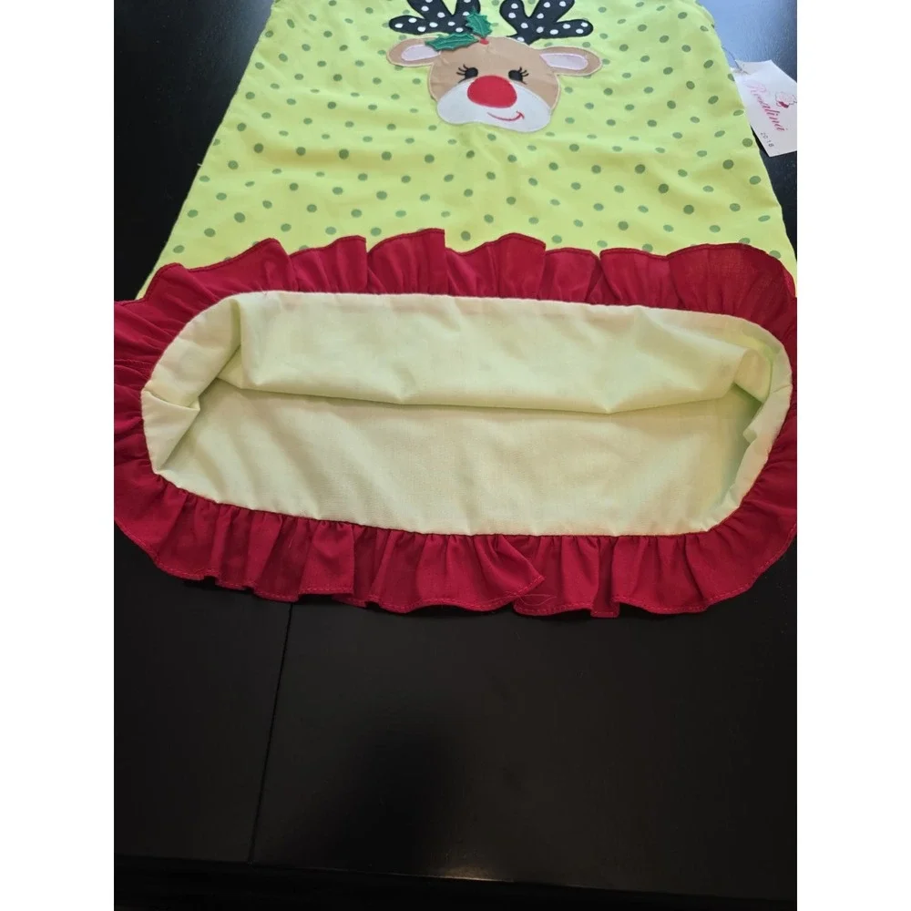 NWT Rosalina Collections Girls 3T Reindeer Christmas Jumper Dress Lime Polka Dot